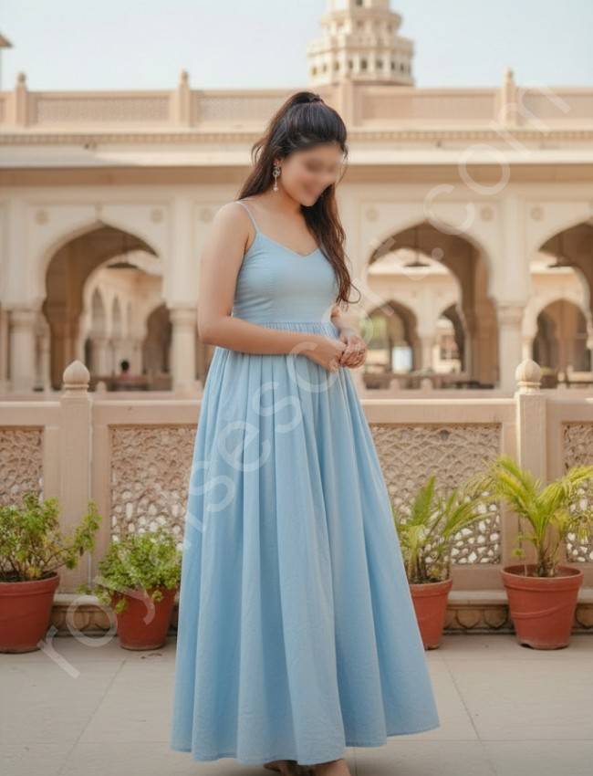 Independent Escort Aafreen in Hyderabad wearing skyblue gown and give side pose