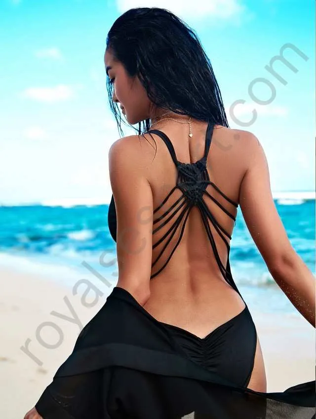 Aarshiya escort in zirakpur wearing black dress and give pose