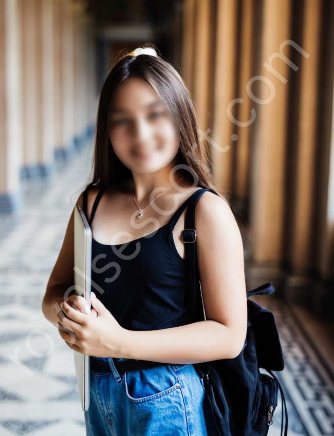  Independent College call girl Chetna carring bag and laptop giving pose in college