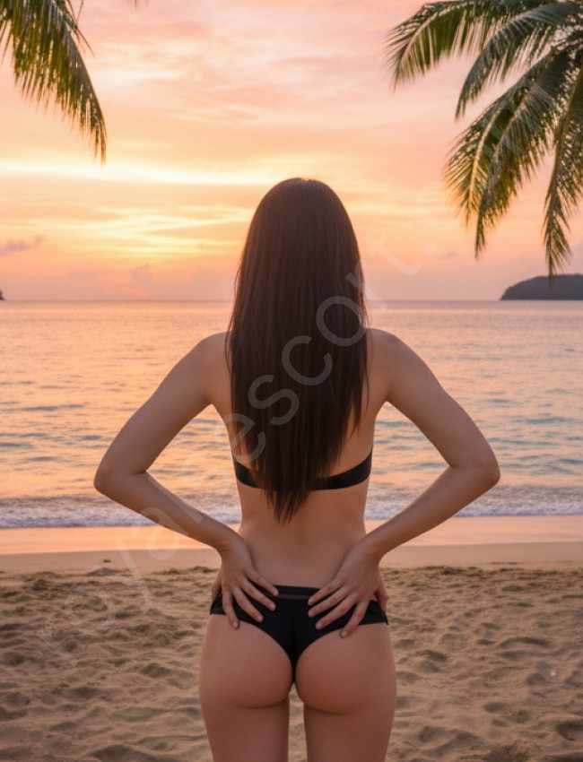 Fiza call girl escort standing and see the see in evening time and give back pose in Hyderabad