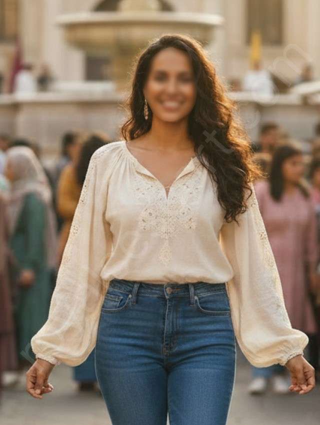 Nira escort wearing cream colour top in crowded market of mussoorie