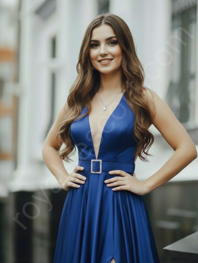 Saanika model escort wearing blue gown and give side pose in mussoorie