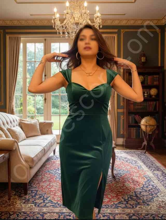 Independent Escort Vihara wearing Green dress and give model style pose in Mussoorie
